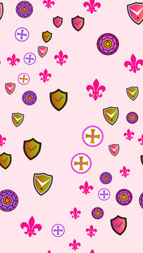 Seamless pattern of heraldic and abstract icons