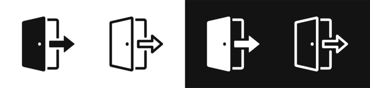 Exit door emergency logout sign out arrow icon set