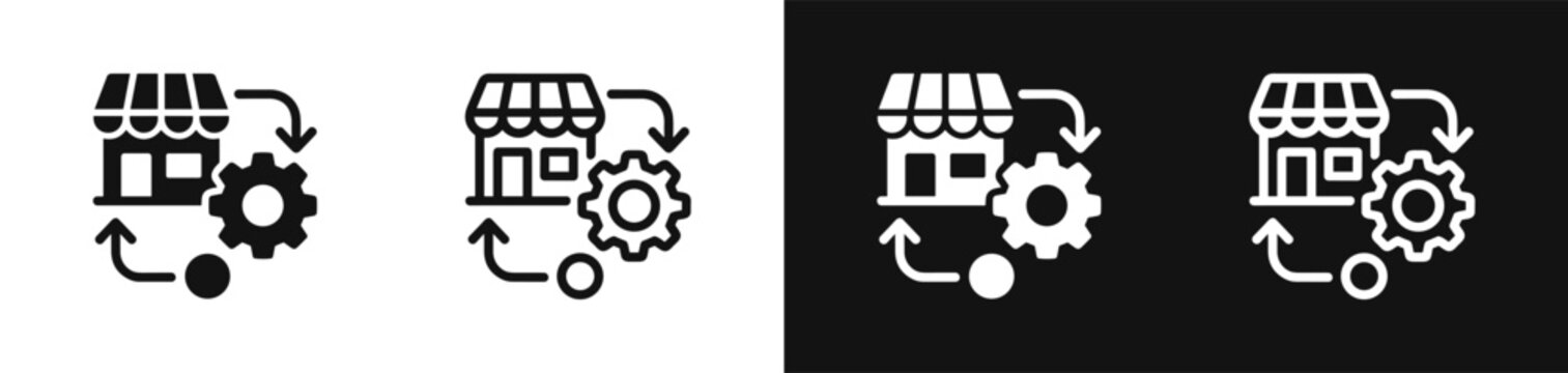 Shop management and settings vector icon set with store and gear elements