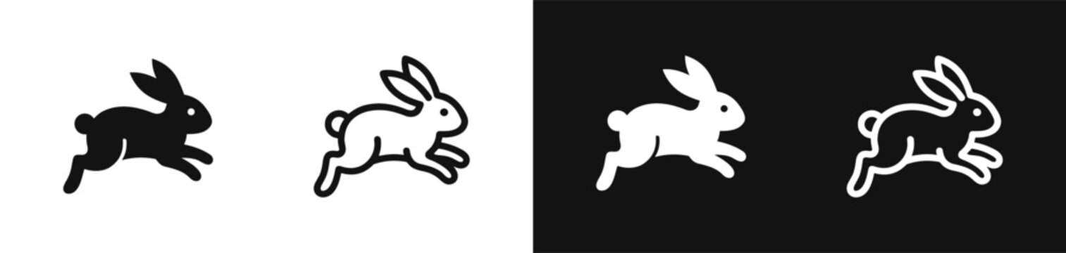 Running rabbit vector icon set, hopping hare animal silhouette collection