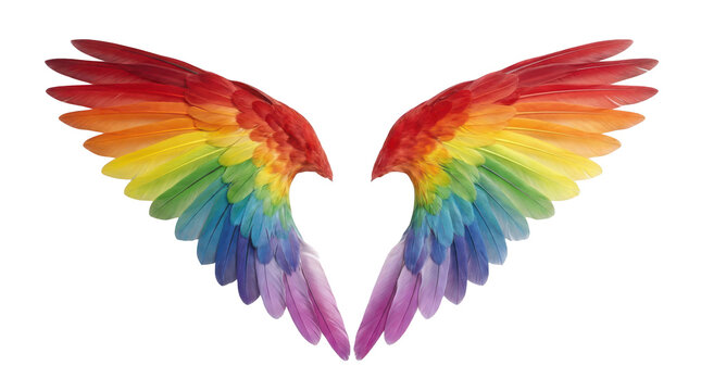 Rainbow colored bird wings isolated on transparent background