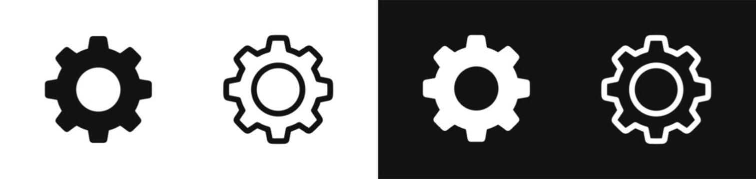Gear mechanism setting icon set in black and white styles