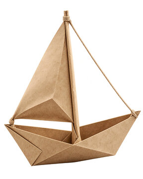 Kraft paper parcel folded into a small sailing boat