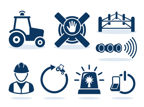 Autonomous tractor and smart farming icon set vector