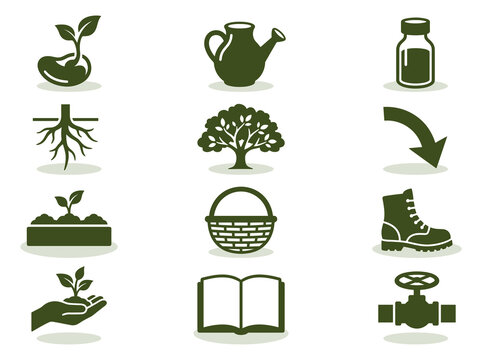 Green gardening and agriculture vector icons set illustration
