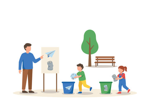 Children recycling garbage sorting waste vector illustration