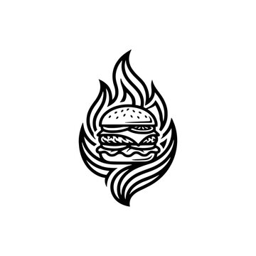 Burger Fire Flame Logo