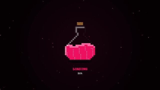 Retro Pixel Art Potion Bottle Loading Progress Bar Animation on Dark Background