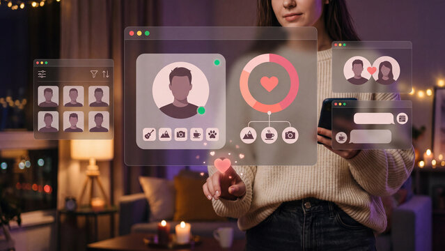 Online dating and partner search, mobile dating app, compatibility algorithm, match and romantic relationships.