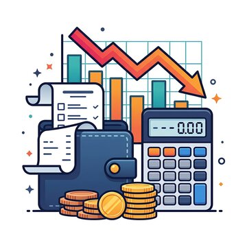 Expense Tracking Icon with Receipt Calculator Wallet and Financial Chart