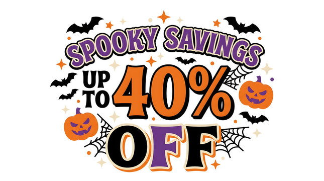 Spooky savings halloween sale promotion with pumpkins and bats