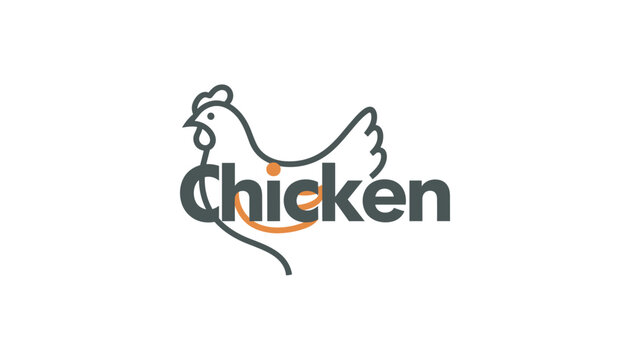 Stylized chicken line art logo design with the word chicken integrated into the minimal hen illustration on a white background.