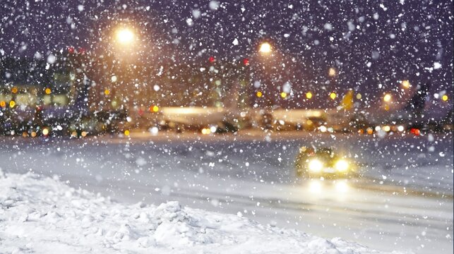 Snow blizzard is so ferocious the airport and transport are hardly visible