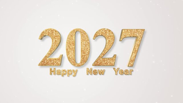 Golden 2027 3D and Happy New Year Text with Glitter Shiny Pattern on bright Animation, Christmas and Holiday Celebtration Videos Motion Background