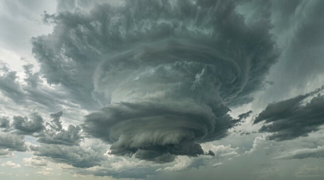 Massive rotating supercell storm cloud in the sky rotation