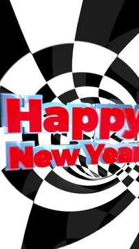 Happy New Year 2027 Retro Checkerboard Ska Tunnel Vertical Loop