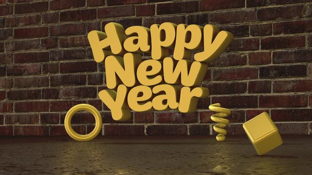 Happy New Year 2027 Gold Sculpture Animation on Brick Wall