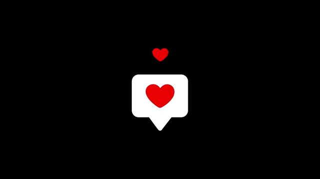Like notification, red heart icon pulse animation with floating heart from speech bubble social media like notification alpha channel ui design for apps web engagement interaction communication symbol