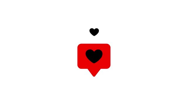 Like notification, red heart icon pulse animation with floating heart from speech bubble social media like notification alpha channel ui design for apps web engagement interaction communication symbol