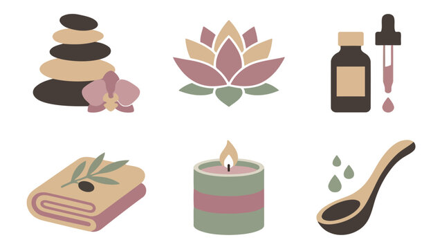 Luxury Hotel Spa and Wellness Relaxation Therapy Vector Icons Set, Beauty Clipart