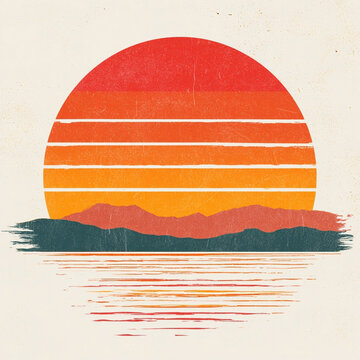 Vintage Retro Sunset Design with Warm Tones for Print-on-Demand Products and Creative Projects