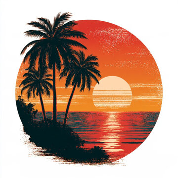 Retro Sunset Design with Vintage Vibe and Tropical Palm Trees for Print on Demand Projects
