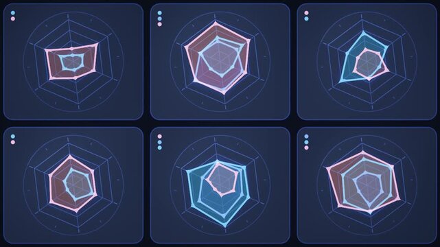 Radar Chart Dashboard Pulse Seamless Loop Abstract Data Analytics Visualization Background in subtle navy tones