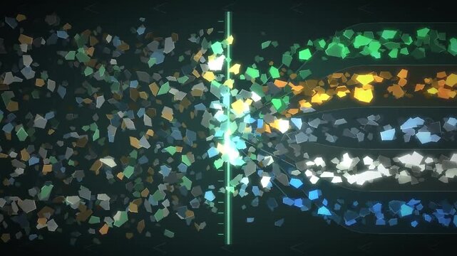Abstract Recycling Sorting Line Material Fragments Separating Into Sorted Streams Seamless Loop in deep emerald tones
