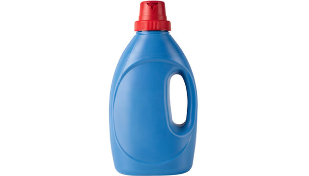 Blank Blue Plastic Laundry Detergent Bottle with Red Cap Isolated on White Background   