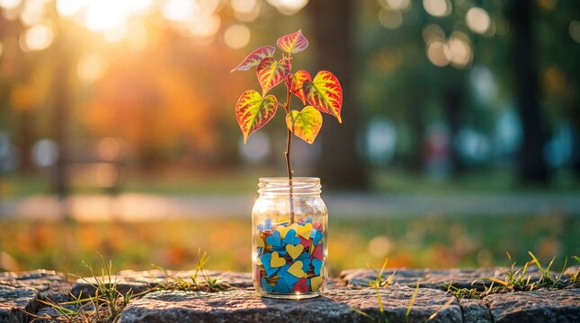 gratitude jar with notes of appreciation, tree with leaves expressing thankfulness, board with messages from community. cultivate joy, abundance, positive relationships in daily life.