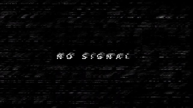 No signal glitch text displayed on corrupted dark digital television screen background