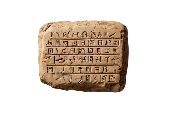 Ancient sumerian cuneiform clay tablet with transparent background