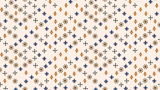 Seamless pattern with fleur de lis and starburst motifs