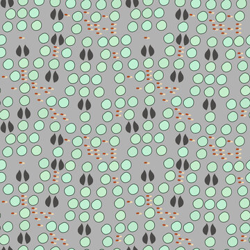 Pattern of green circles, grey shapes, and dots
