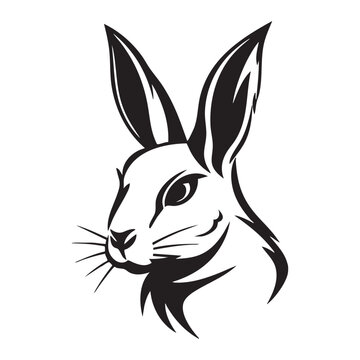 Elegant Rabbit Head Black and White Vector Illustration