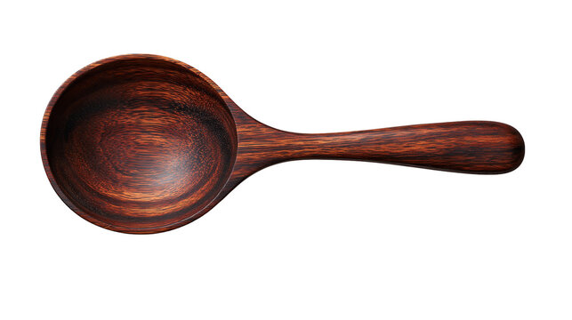 Dark brown polished wooden measuring spoon with visible natural grain texture