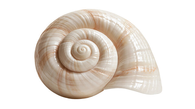 Smooth spiral seashell with beige and white striped patterns