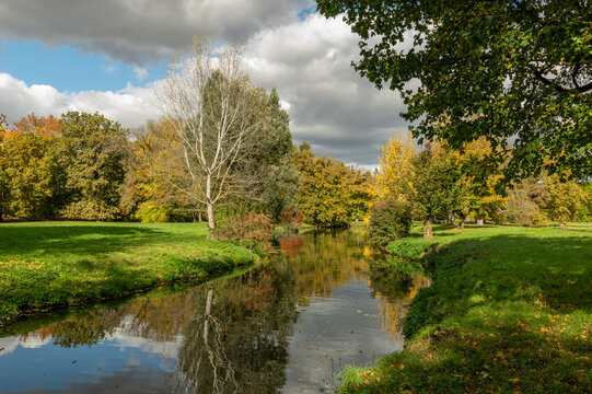 Autumn Canal in Lednice Castle Park Czech Republic - Serene Nature Poster Wall Art