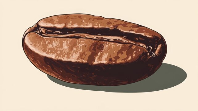 Single roasted dark brown organic coffee bean isolated on white background for culinary design