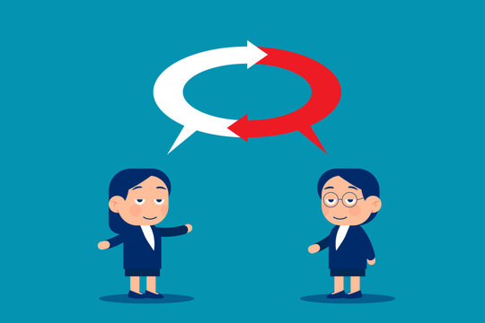 Listen person feedback to improve work quality. Business communication vector illustration