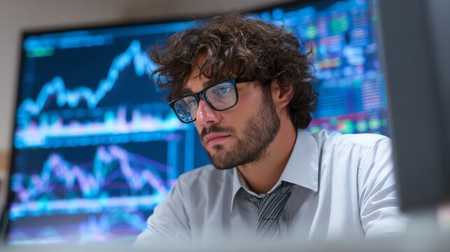 Financial analyst using predictive analytics for stock market forecasting.