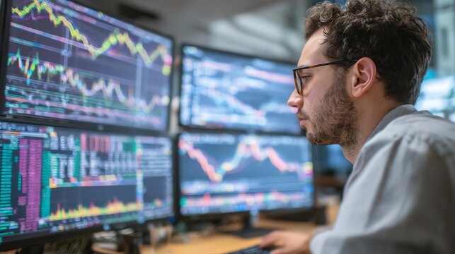 Financial analyst using predictive analytics for stock market forecasting.