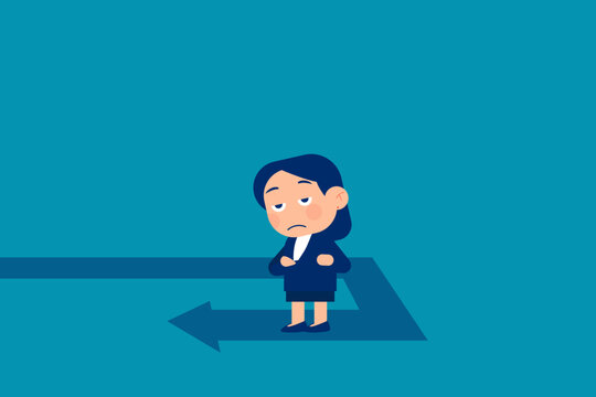 Business investor looking at reverse direction pathway. Business turning point vector illustrator