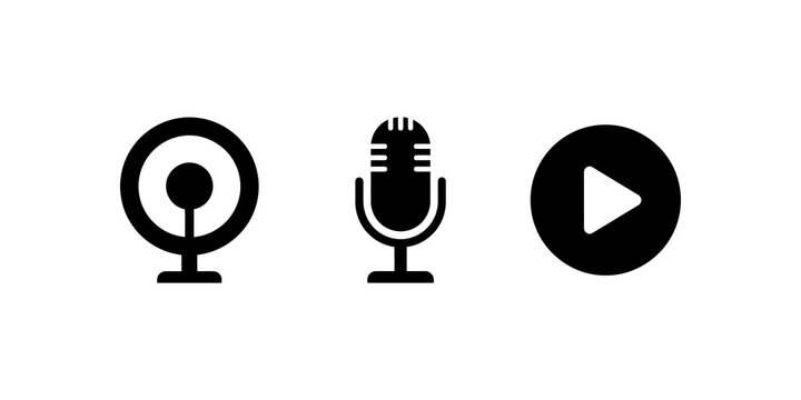 Video recording equipment microphone and play button icon.