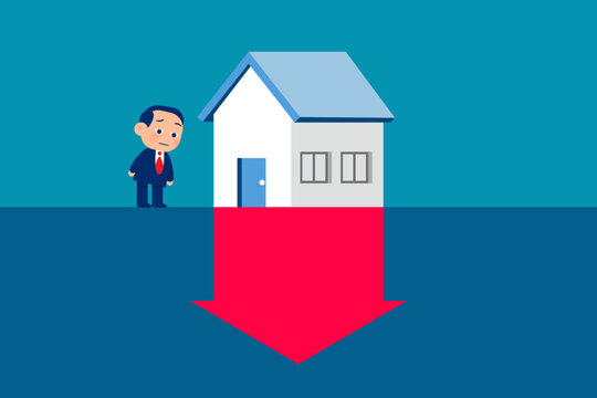 Real estate value is going down due to falling home prices. Business value vector illustration
