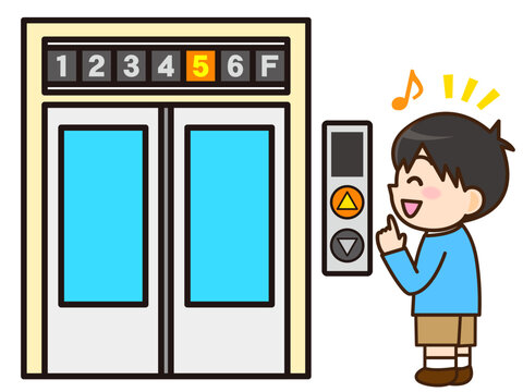エレベーターを待つ子供のベクターイラスト素材