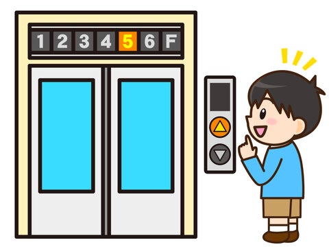 エレベーターを待つ子供のベクターイラスト素材2