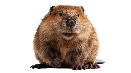 Brown North American beaver with thick fur and sharp orange teeth © Stefan