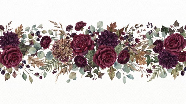 Elegant dark red roses and greenery floral garland for wedding