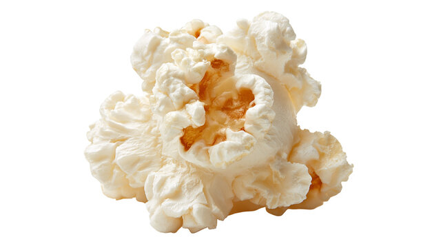 Single fluffy popped corn kernel with golden toasted texture